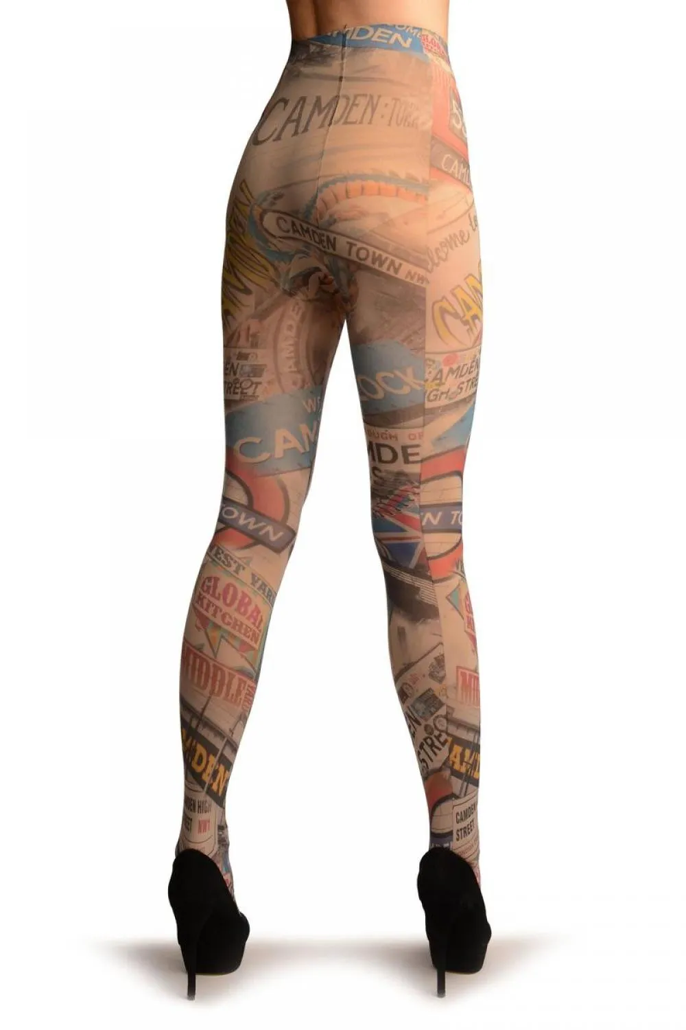 Vintage Camden Collage Printed Tights