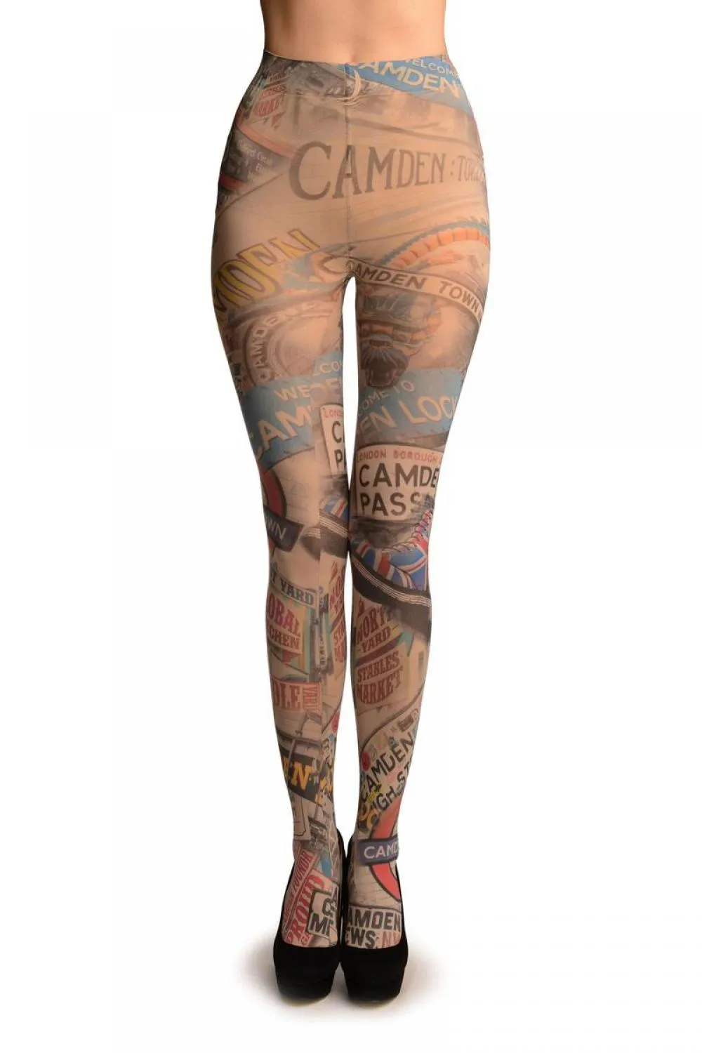 Vintage Camden Collage Printed Tights