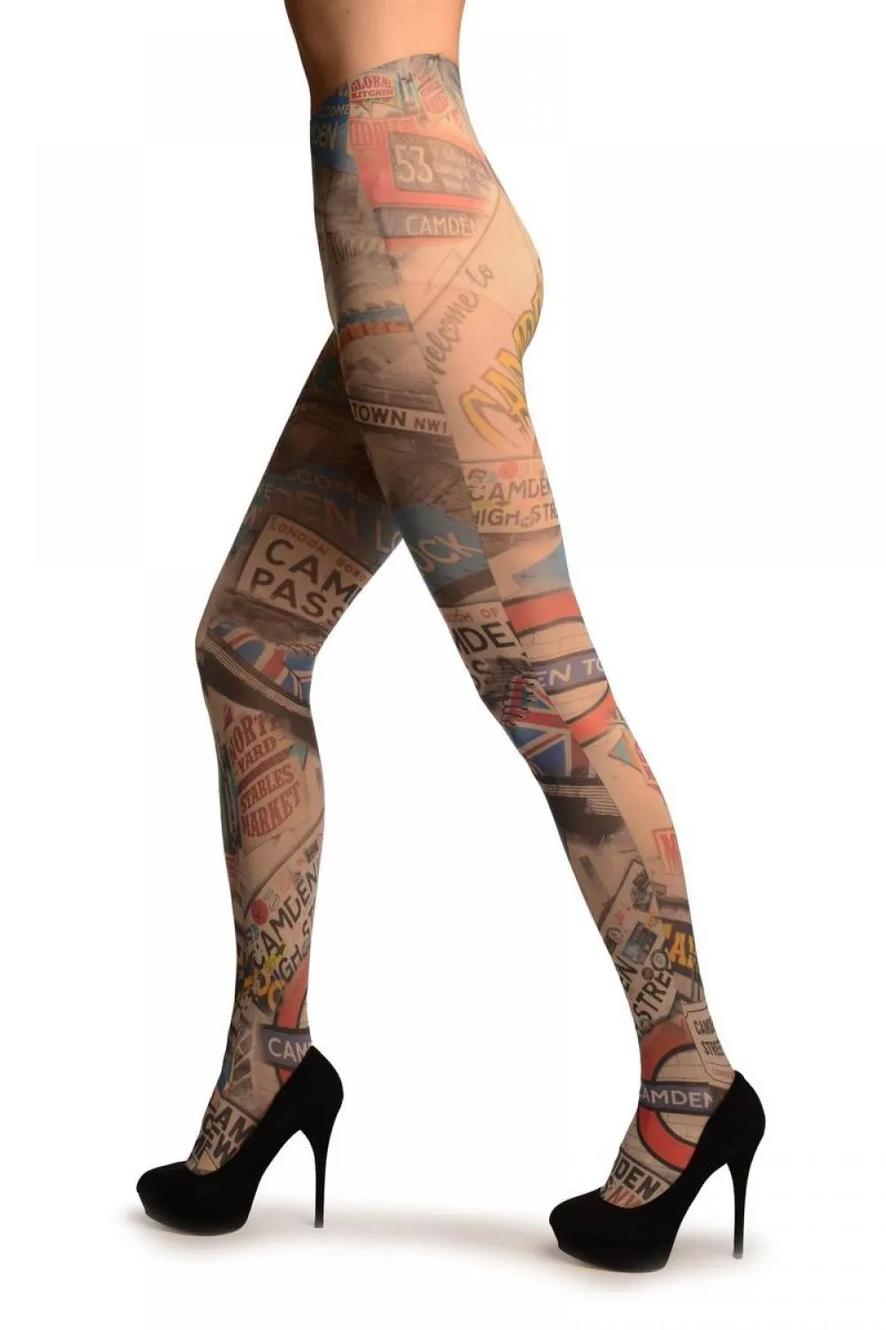 Vintage Camden Collage Printed Tights