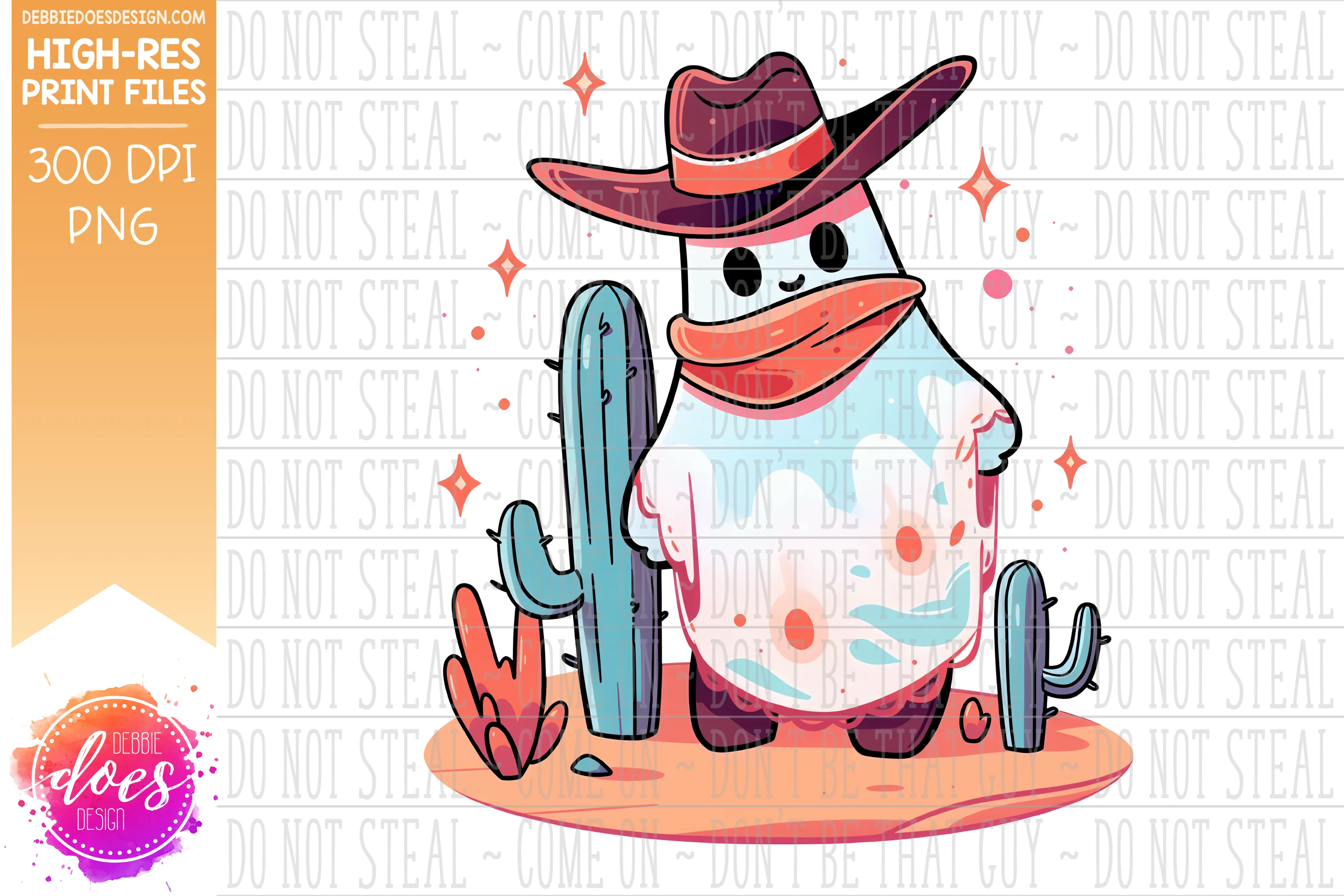 Western Retro Ghost with Poncho - AI Assisted Printable/Sublimation Design