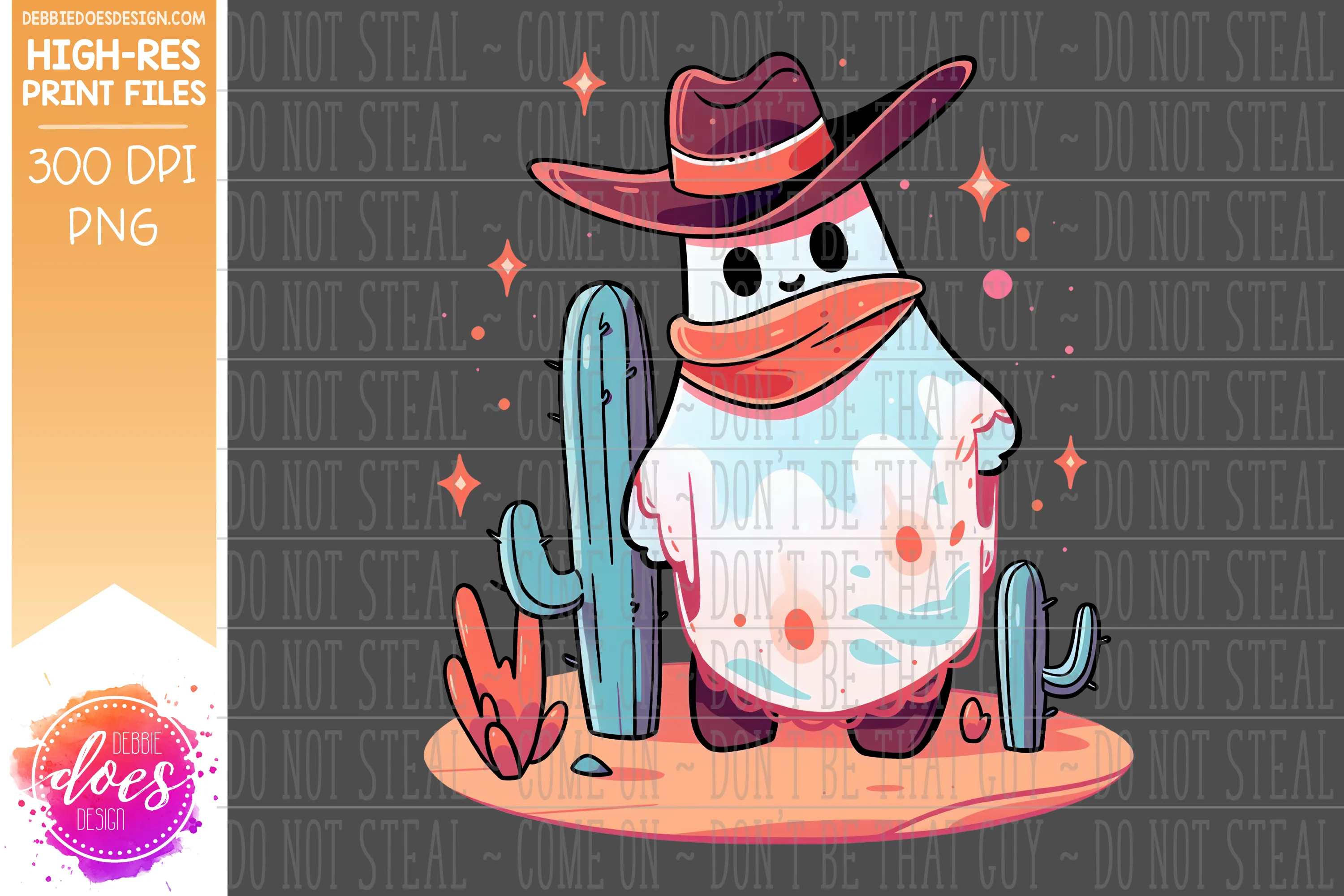 Western Retro Ghost with Poncho - AI Assisted Printable/Sublimation Design