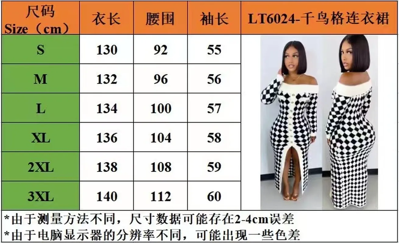 Wholesale off-shoulder knitted checkerboard sweater dress（CL9643）