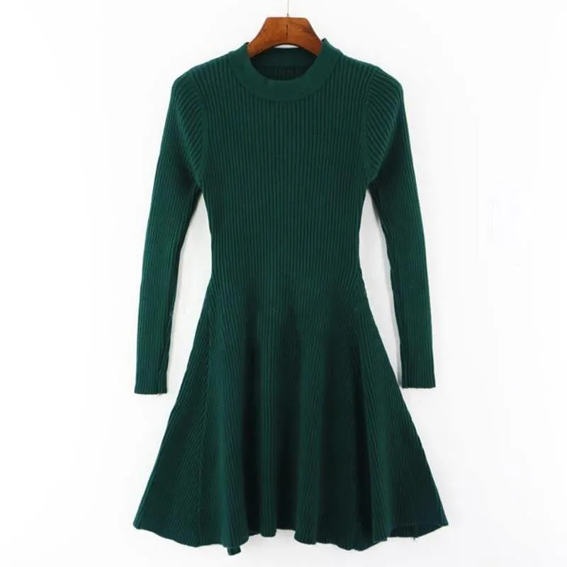 Women Long Sleeve Sweater Dress Women's Irregular Hem Casual Autumn Winter Dress Women O-neck A Line Short Mini Knitted Dresses