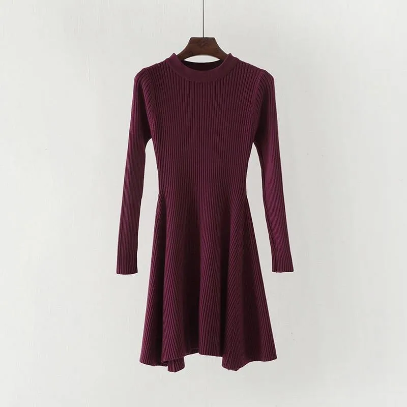 Women Long Sleeve Sweater Dress Women's Irregular Hem Casual Autumn Winter Dress Women O-neck A Line Short Mini Knitted Dresses