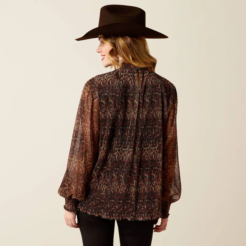 Women's Ariat Plume Pleated Shirt-Leopard Mesh