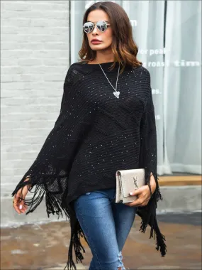 Women's Fall Knit Fringe Poncho