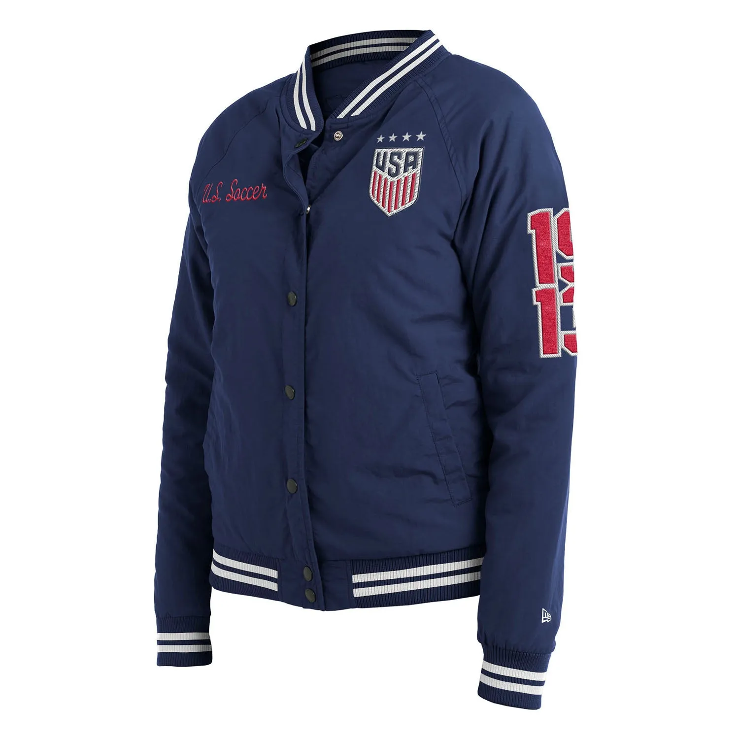 Women's New Era USWNT Nylon Snap Front Navy Jacket