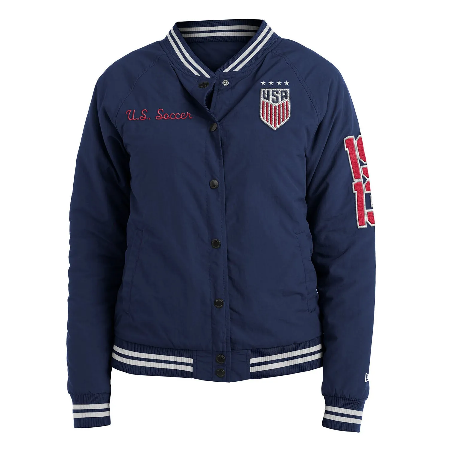 Women's New Era USWNT Nylon Snap Front Navy Jacket