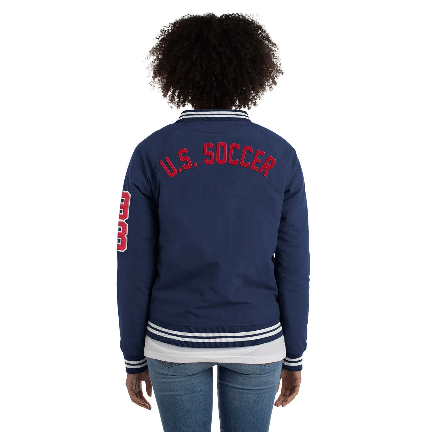 Women's New Era USWNT Nylon Snap Front Navy Jacket