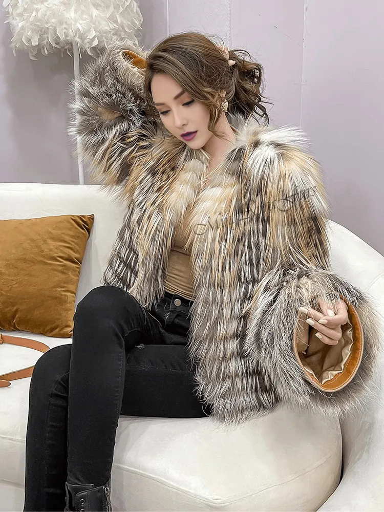 Women's Real Fox Fur Jacket - Gold Cross Fox - G0030