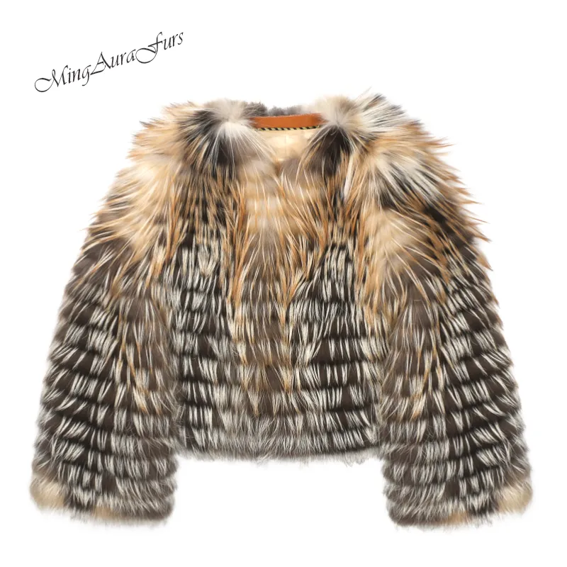 Women's Real Fox Fur Jacket - Gold Cross Fox - G0030