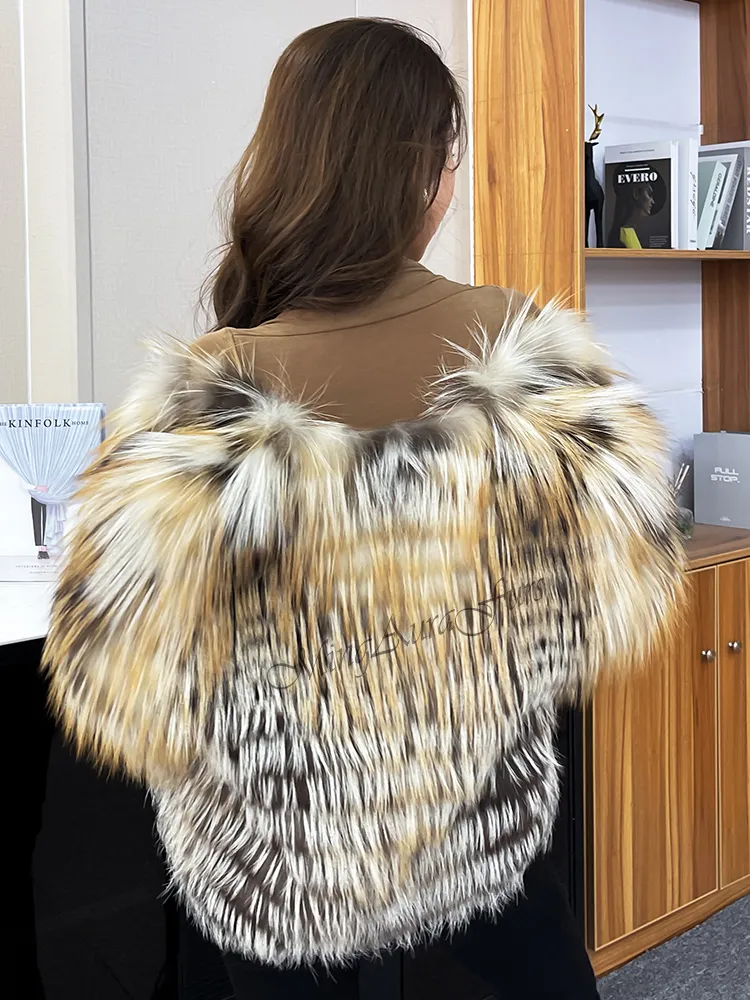 Women's Real Fox Fur Jacket - Gold Cross Fox - G0030