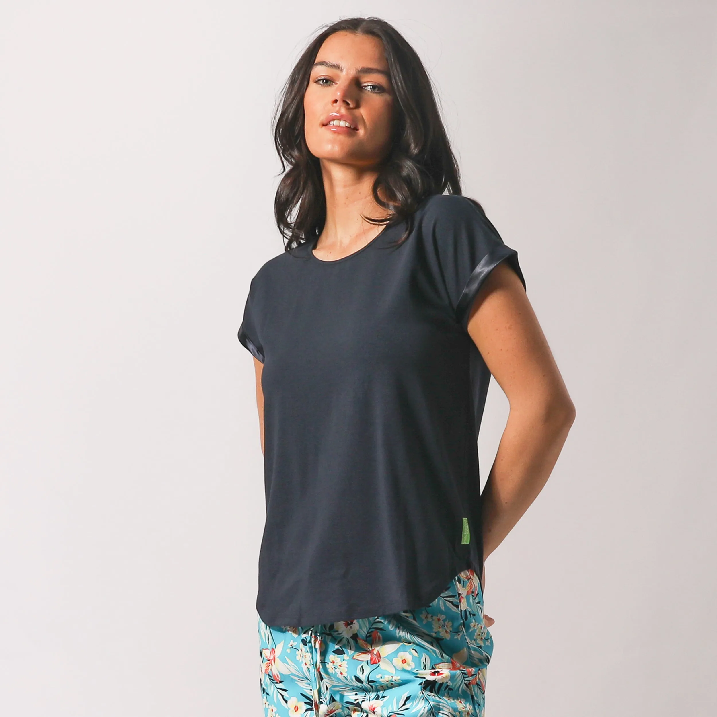 Women's Twilight Floral Woven Pant and Knit Tee Pyjama Set - Blue