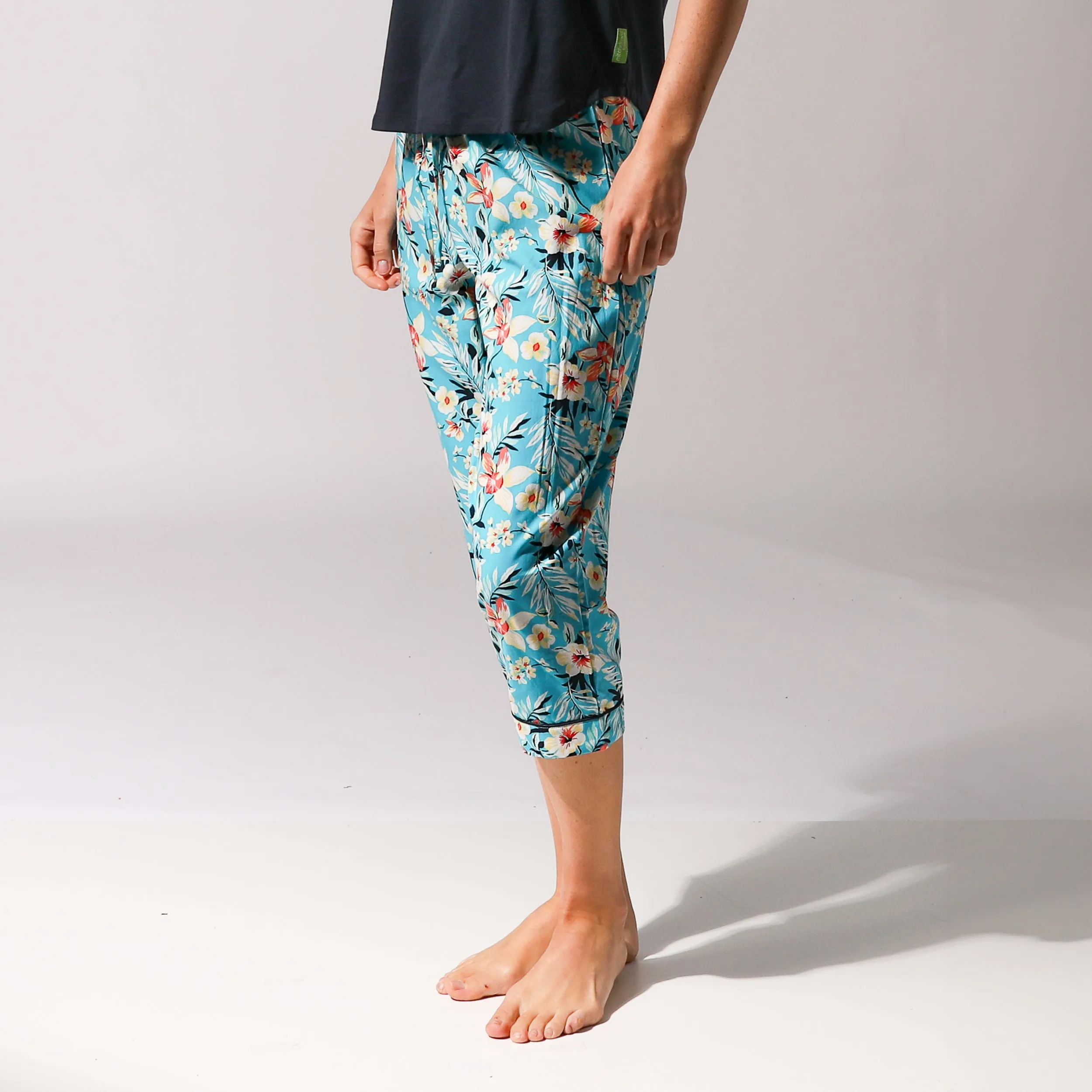 Women's Twilight Floral Woven Pant and Knit Tee Pyjama Set - Blue