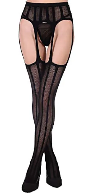 Xs and Os Women Black Fishnet Tights Suspender Pantyhose Stretchy Stockings (Black 2, Free Size)