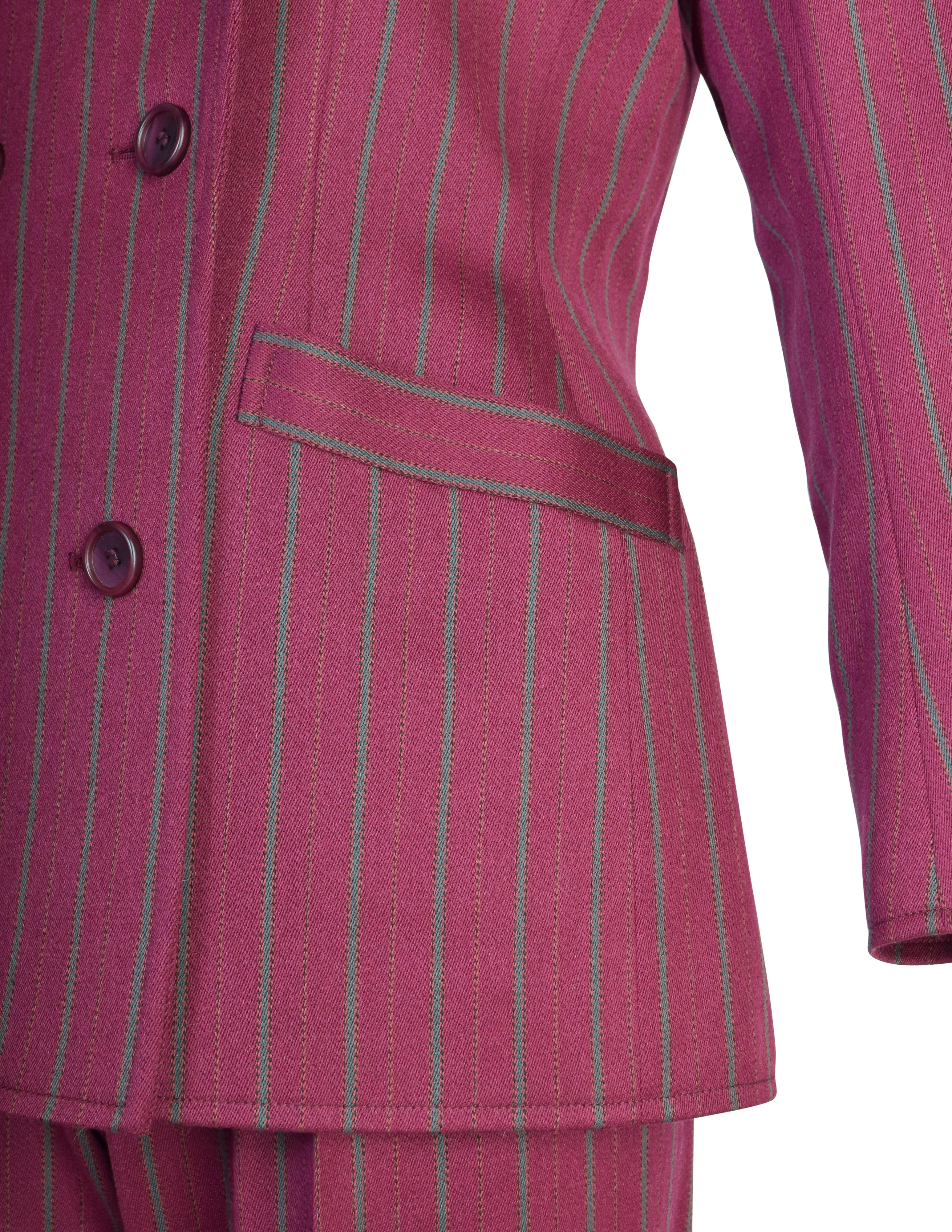 Yves Saint Laurent Vintage 1970s Burgundy Pinstripe Double Breasted Jacket and Trouser Pant Suit