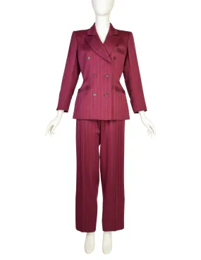 Yves Saint Laurent Vintage 1970s Burgundy Pinstripe Double Breasted Jacket and Trouser Pant Suit