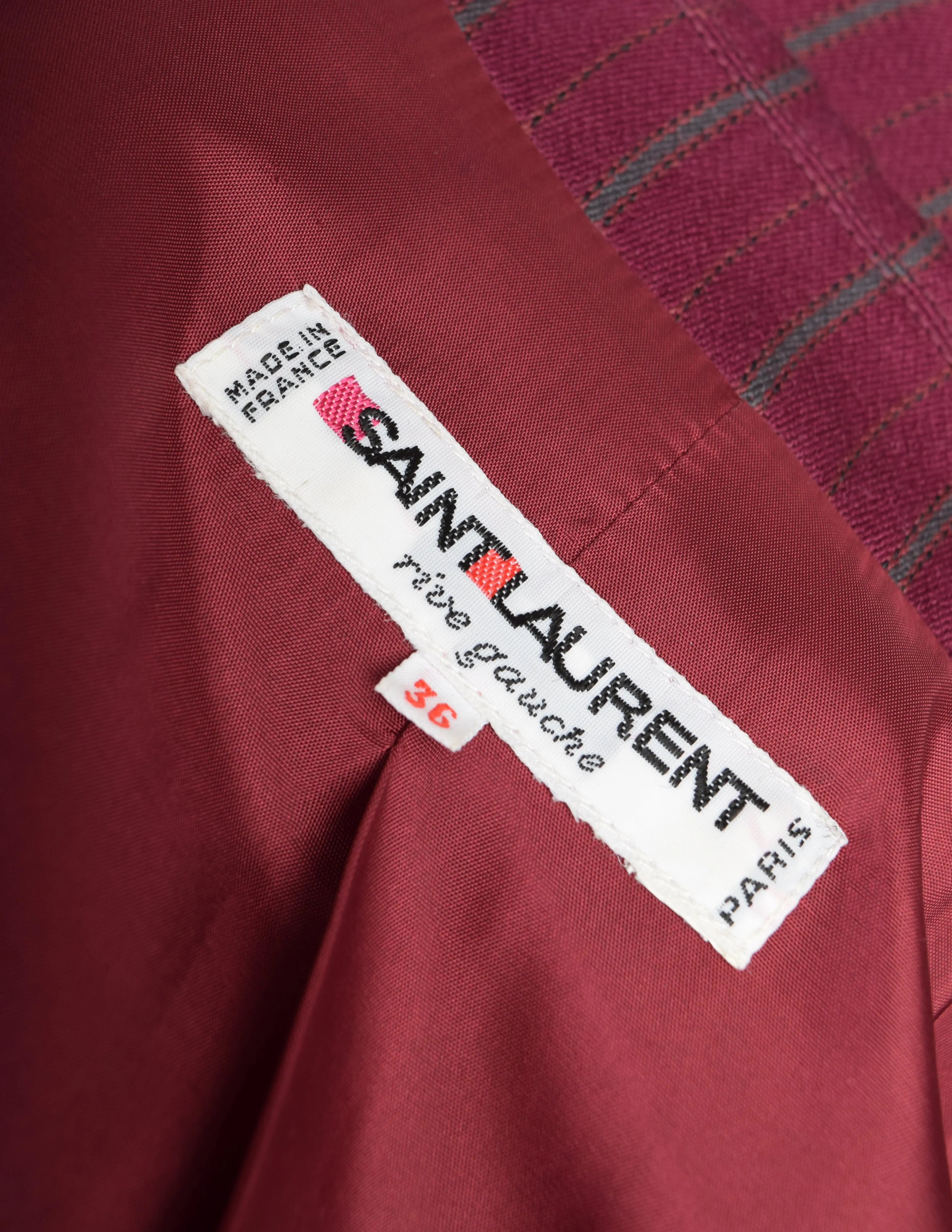 Yves Saint Laurent Vintage 1970s Burgundy Pinstripe Double Breasted Jacket and Trouser Pant Suit